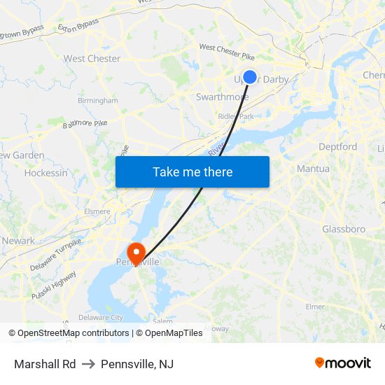 Marshall Rd to Pennsville, NJ map