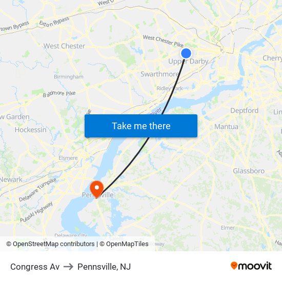 Congress Av to Pennsville, NJ map