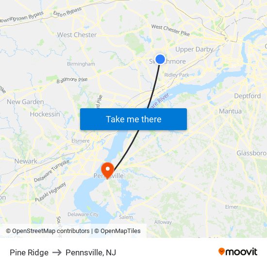 Pine Ridge to Pennsville, NJ map