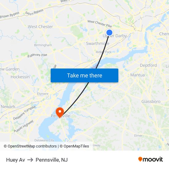 Huey Av to Pennsville, NJ map