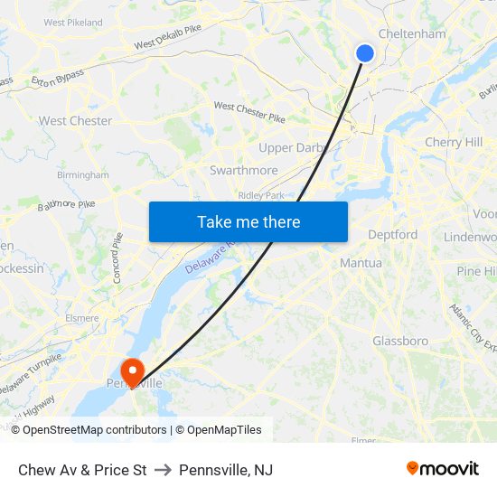 Chew Av & Price St to Pennsville, NJ map