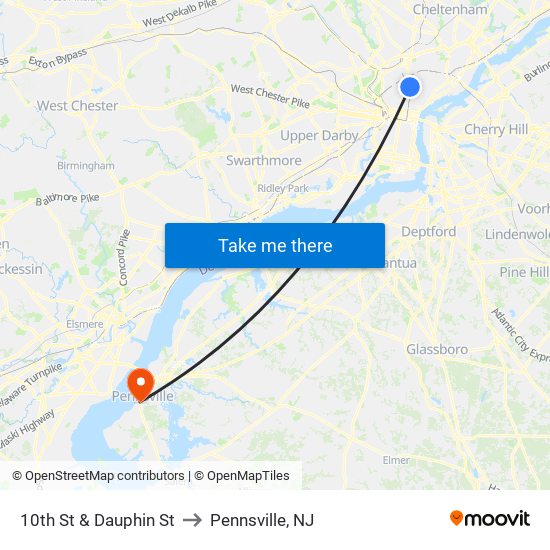 10th St & Dauphin St to Pennsville, NJ map