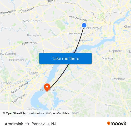 Aronimink to Pennsville, NJ map