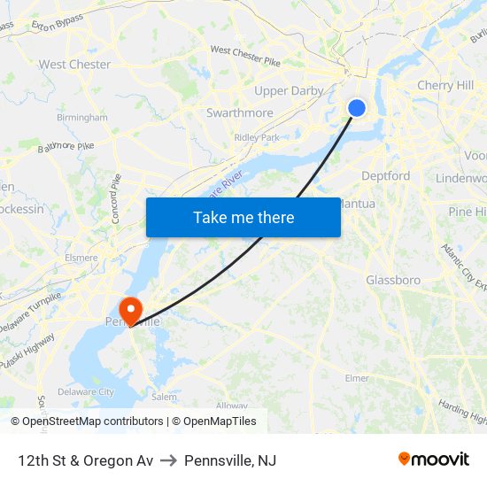 12th St & Oregon Av to Pennsville, NJ map