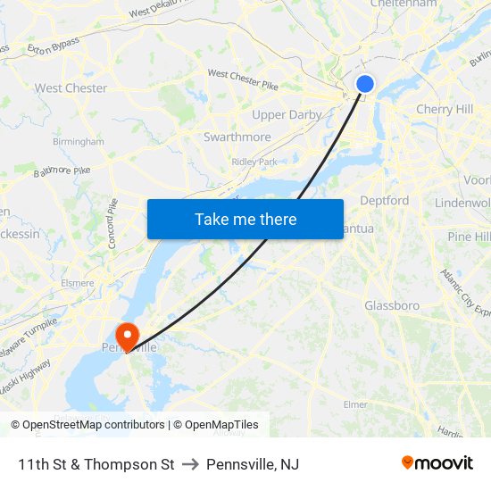 11th St & Thompson St to Pennsville, NJ map