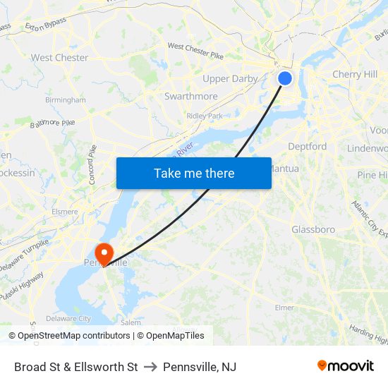 Broad St & Ellsworth St to Pennsville, NJ map