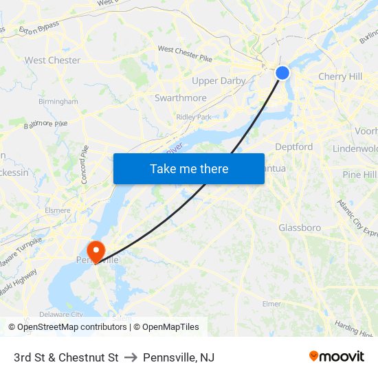 3rd St & Chestnut St to Pennsville, NJ map