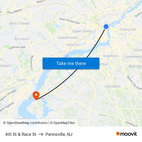 4th St & Race St to Pennsville, NJ map