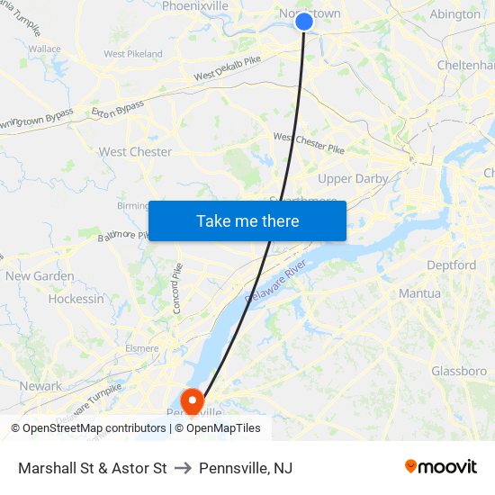 Marshall St & Astor St to Pennsville, NJ map