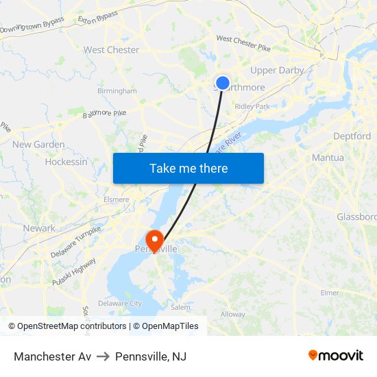 Manchester Av to Pennsville, NJ map