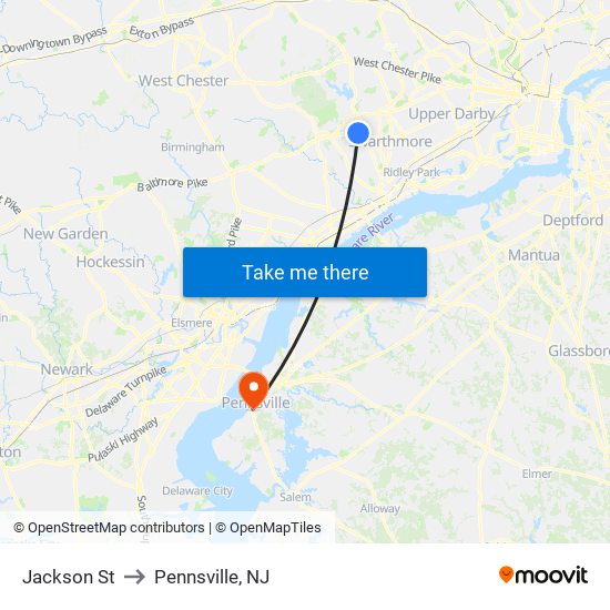 Jackson St to Pennsville, NJ map