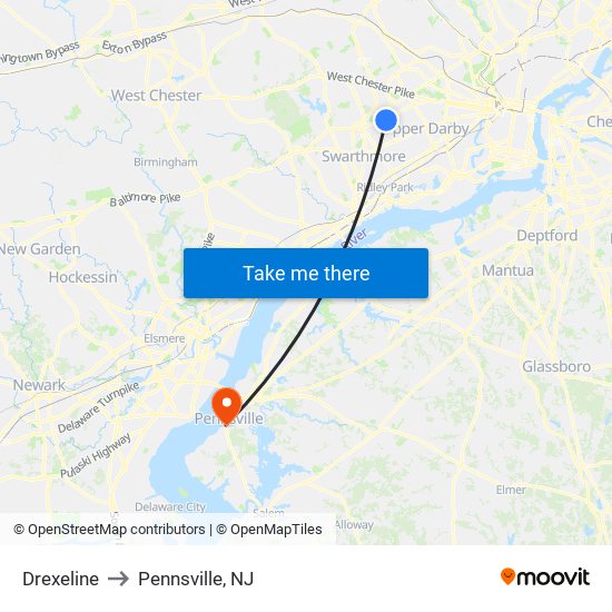 Drexeline to Pennsville, NJ map