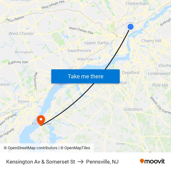 Kensington Av & Somerset St to Pennsville, NJ map