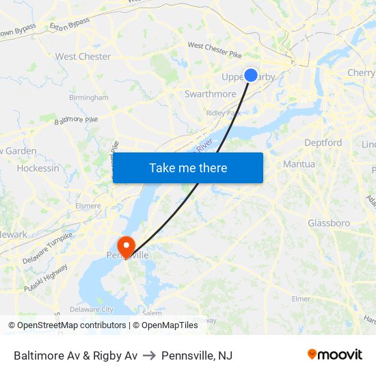 Baltimore Av & Rigby Av to Pennsville, NJ map