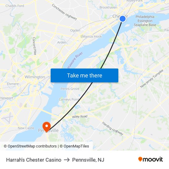 Harrah's Chester Casino to Pennsville, NJ map