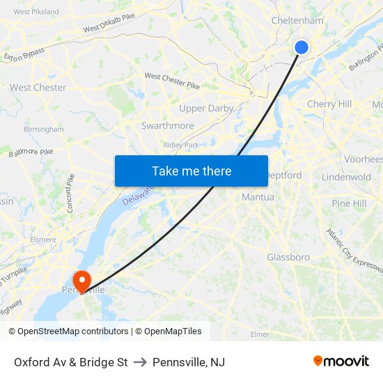 Oxford Av & Bridge St to Pennsville, NJ map