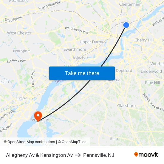 Allegheny Av & Kensington Av to Pennsville, NJ map