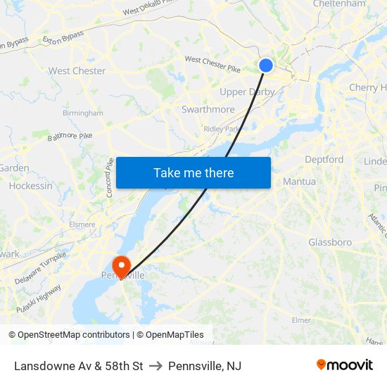 Lansdowne Av & 58th St to Pennsville, NJ map