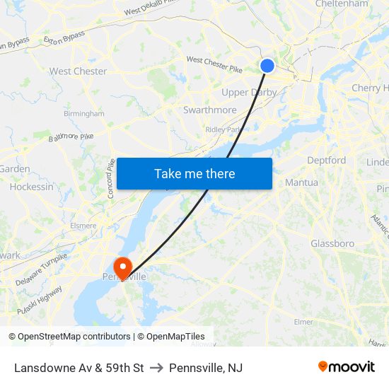 Lansdowne Av & 59th St to Pennsville, NJ map