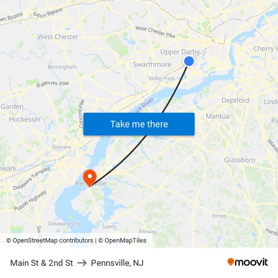 Main St & 2nd St to Pennsville, NJ map