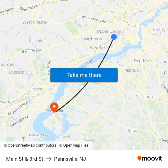 Main St & 3rd St to Pennsville, NJ map