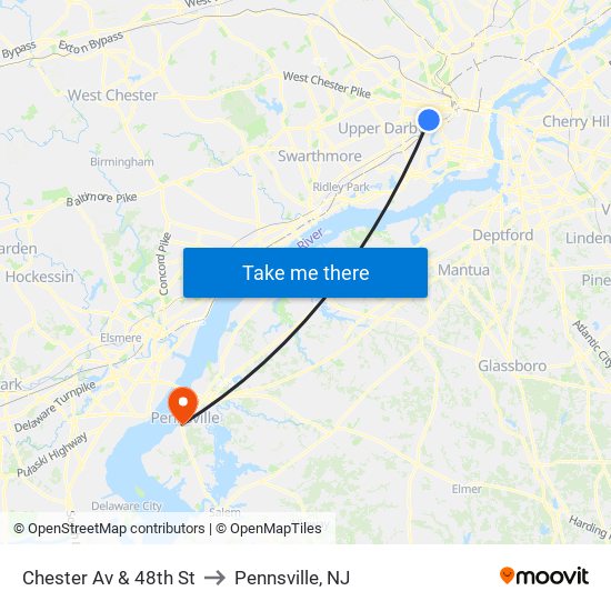 Chester Av & 48th St to Pennsville, NJ map