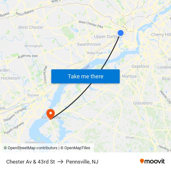Chester Av & 43rd St to Pennsville, NJ map