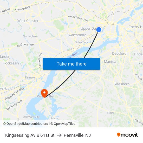 Kingsessing Av & 61st St to Pennsville, NJ map