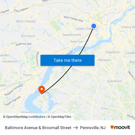 Baltimore Avenue & Broomall Street to Pennsville, NJ map