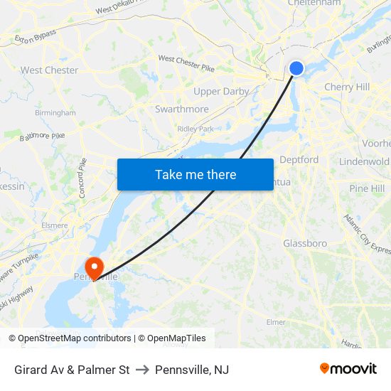Girard Av & Palmer St to Pennsville, NJ map