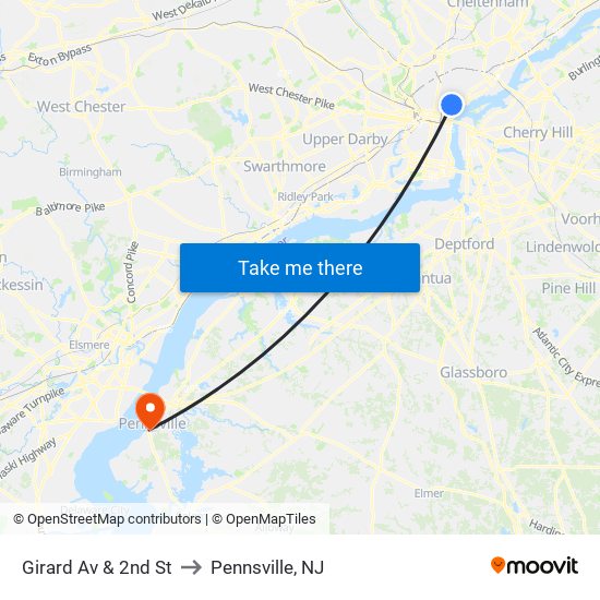 Girard Av & 2nd St to Pennsville, NJ map