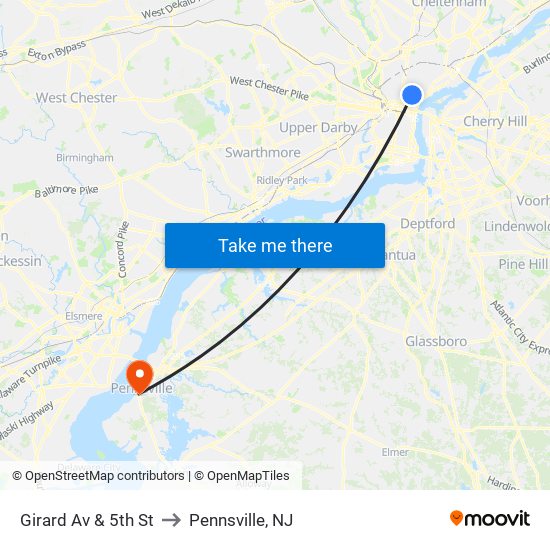 Girard Av & 5th St to Pennsville, NJ map