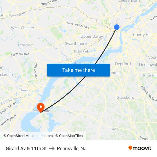 Girard Av & 11th St to Pennsville, NJ map