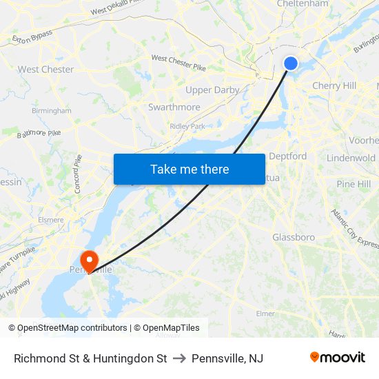Richmond St & Huntingdon St to Pennsville, NJ map