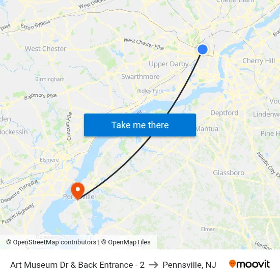 Art Museum Dr & Back Entrance - 2 to Pennsville, NJ map