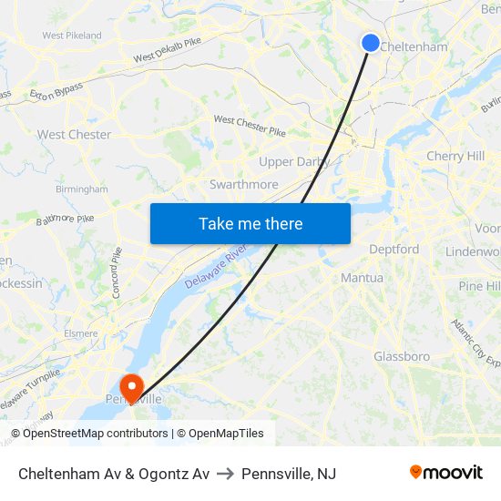 Cheltenham Av & Ogontz Av to Pennsville, NJ map