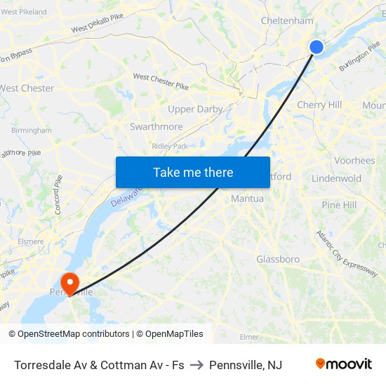 Torresdale Av & Cottman Av - Fs to Pennsville, NJ map