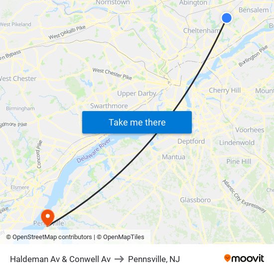 Haldeman Av & Conwell Av to Pennsville, NJ map