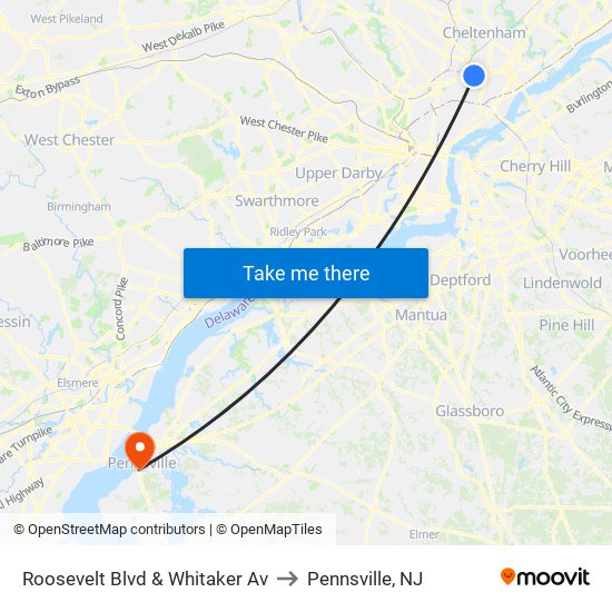 Roosevelt Blvd & Whitaker Av to Pennsville, NJ map