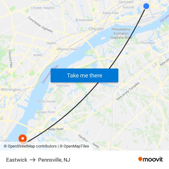 Eastwick to Pennsville, NJ map