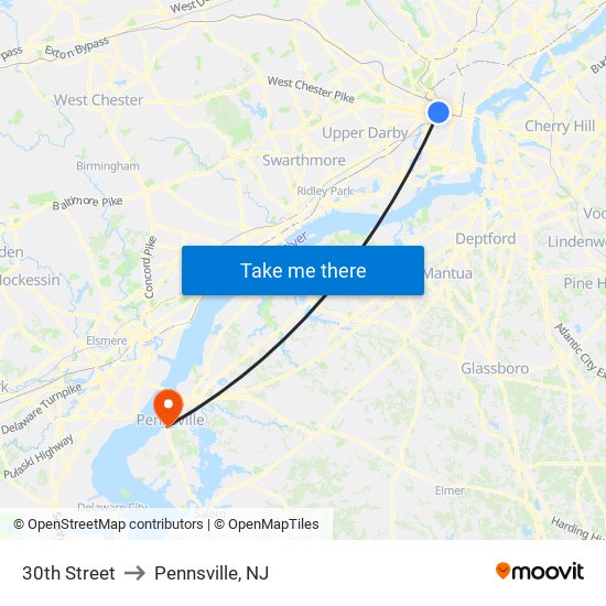 30th Street to Pennsville, NJ map