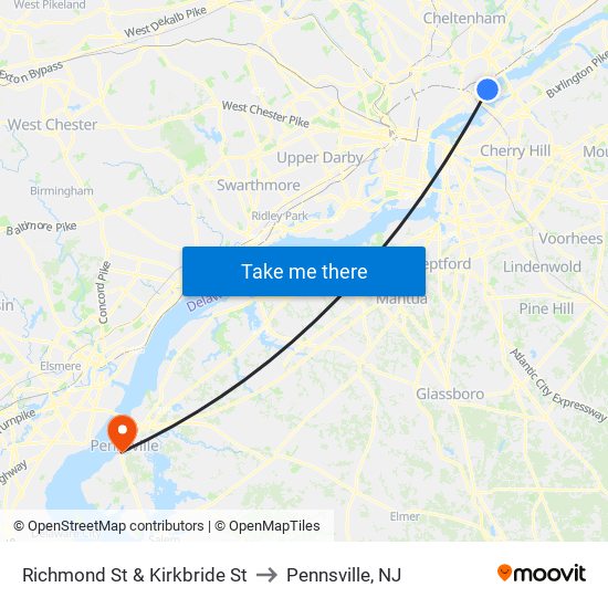 Richmond St & Kirkbride St to Pennsville, NJ map