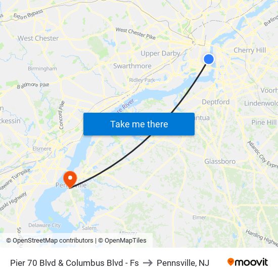 Pier 70 Blvd & Columbus Blvd - Fs to Pennsville, NJ map