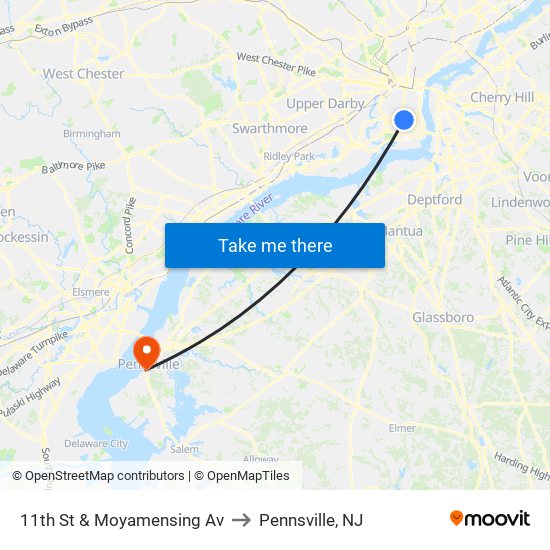 11th St & Moyamensing Av to Pennsville, NJ map