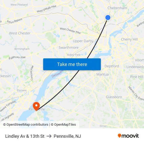 Lindley Av & 13th St to Pennsville, NJ map