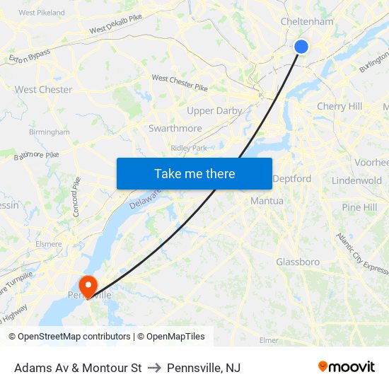 Adams Av & Montour St to Pennsville, NJ map