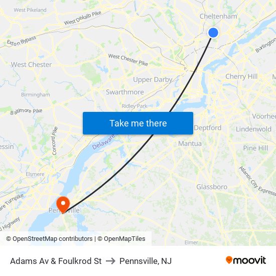 Adams Av & Foulkrod St to Pennsville, NJ map