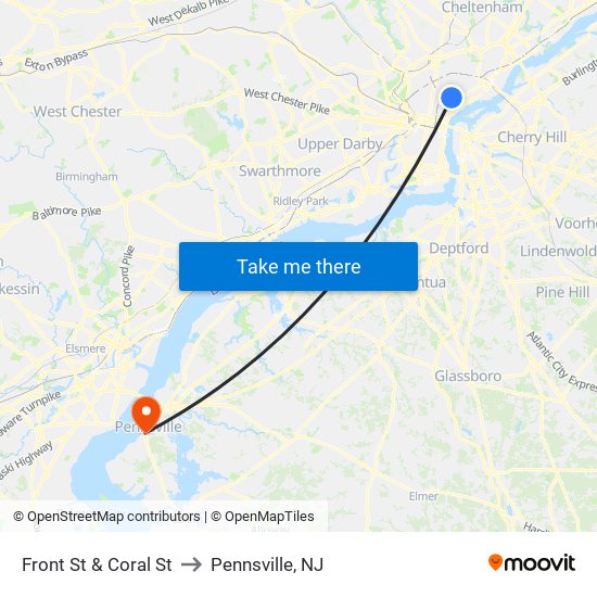 Front St & Coral St to Pennsville, NJ map