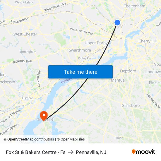 Fox St & Bakers Centre - Fs to Pennsville, NJ map