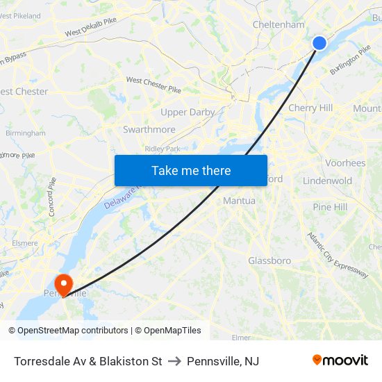 Torresdale Av & Blakiston St to Pennsville, NJ map